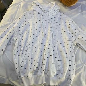 White & Black Nike Mens Hoodie - Medium
